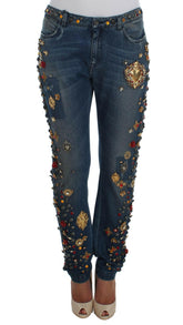 Dolce & Gabbana Crystal Roses Heart Embellished Jeans -   -  Dolce & Gabbana.